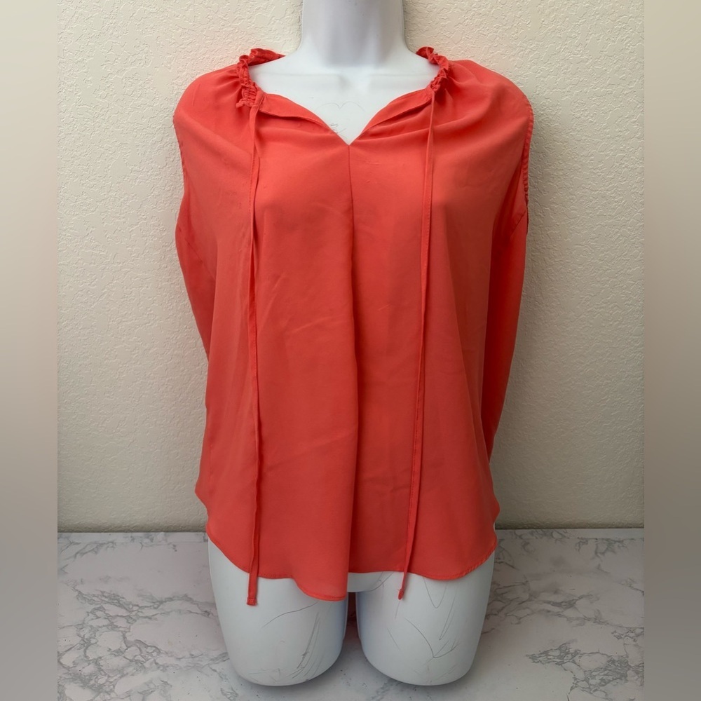 Ana A New Approach Womens PM Petite Sleeveless Blouse Top Ruffle Tie Orange - Picture 1 of 5